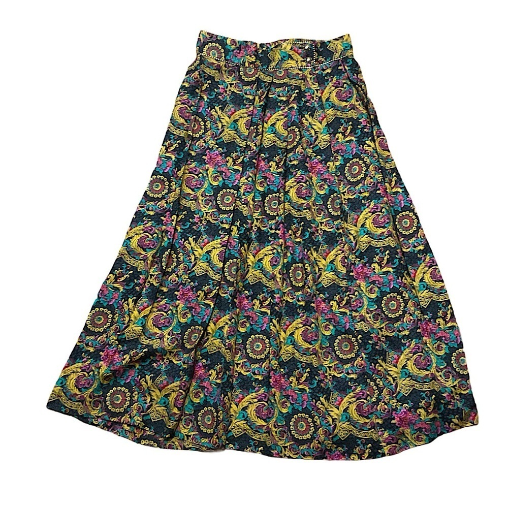 Vintage Evan Picone Multi Color Pleated Floral Granny Skirt Floral gold